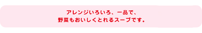 アレンジいろいろ、一品で、野菜もおいしくとれるスープです。