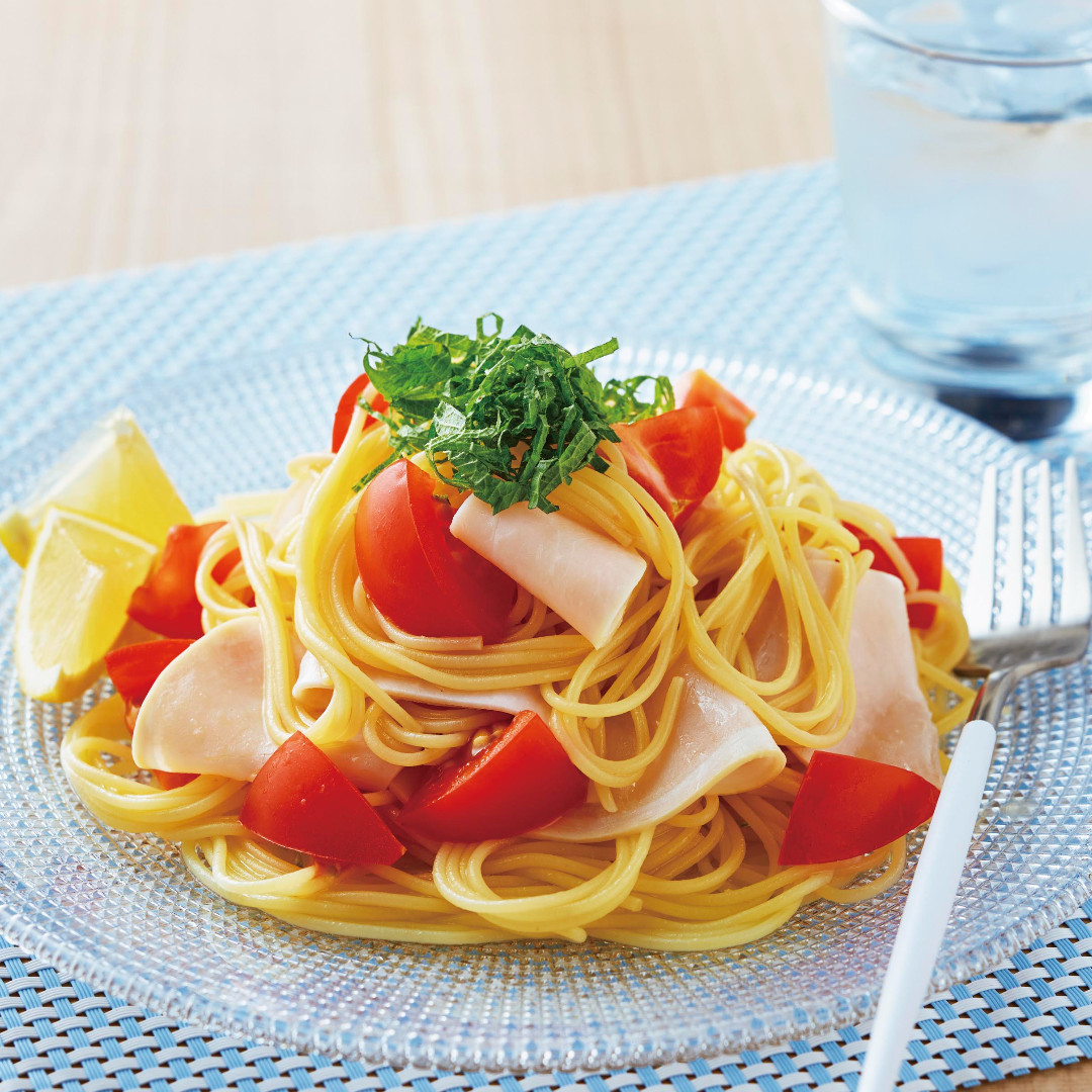 トマトとハムの冷製しそパスタ